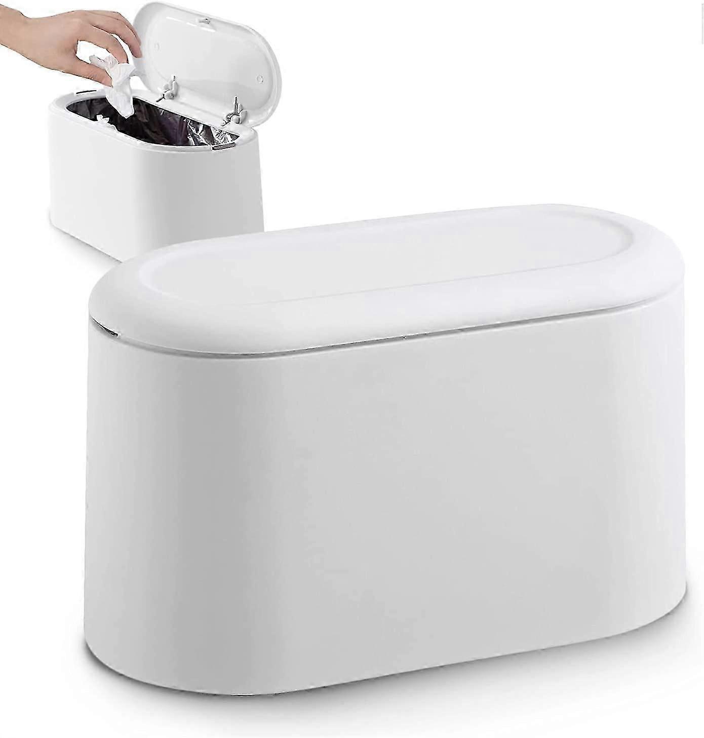 Small Tabletop Trash Can with Push Button Lid  (White)