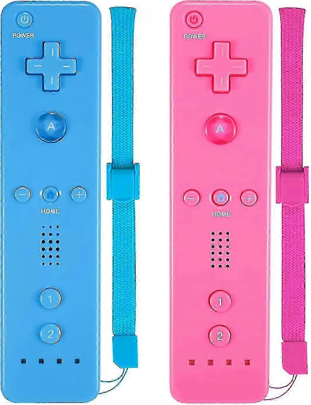 2 Pack Classic Wireless Controllers compatíveis com Wii e Wii U, Game Controller com caixa de silicone e pulseira (rosa e azul)
