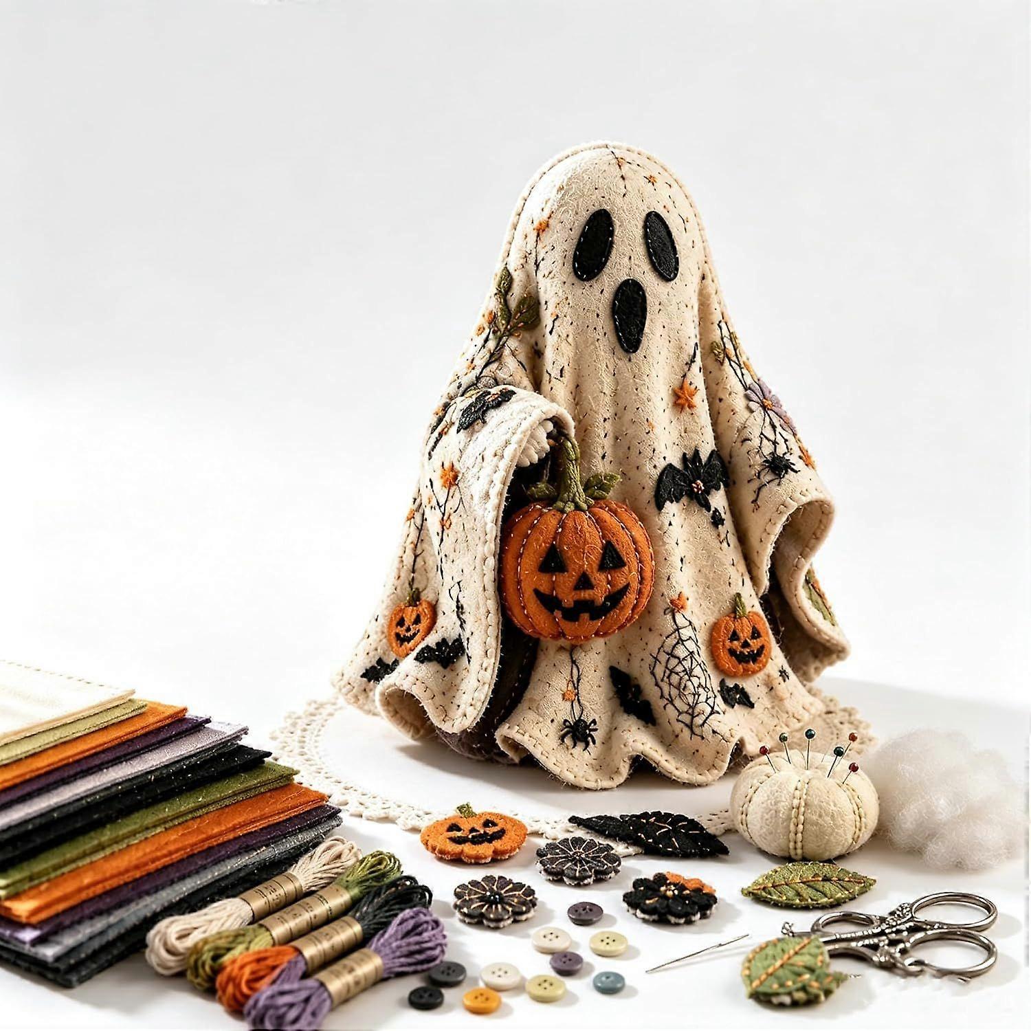 Halloween Gift Handcraft Making Supplies Retro Ghost Felt Patchwork Kit, All Sewing Components Without Packaging Box