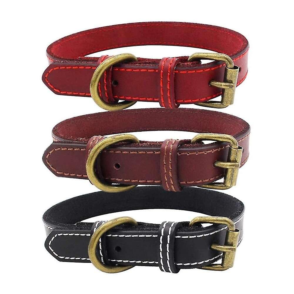 Basic Classic Padded Leather Dog Collar Adjustable Wear-resistant Pet Collar For