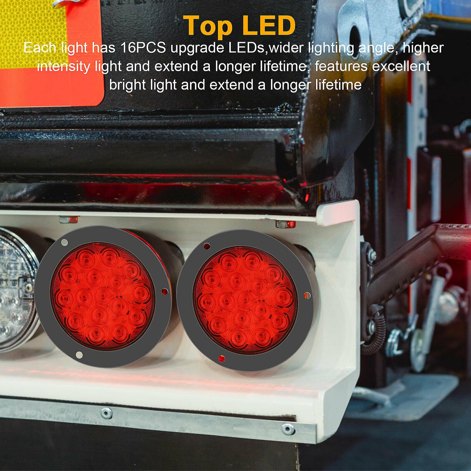 2x Blue 16LED 4 Round Truck Trailer Tail Stop Turn Brake Lights Chrome Grommet