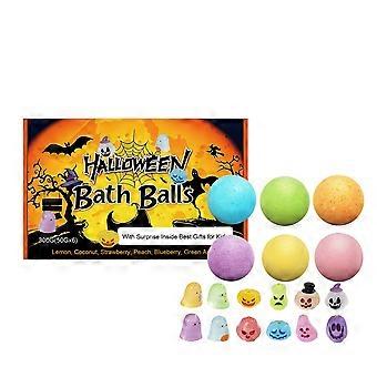 Halloween Bath Bombs for Kids Basket Stuffers, Set of 6 Organic with Surprise Toys Inside, Gentle Formula Creates Rainbow Bubbles, Perfect Birthday Gi