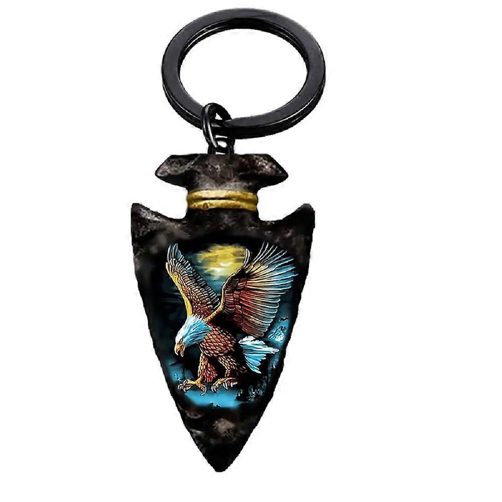 Black Eagle Arrowhead Keychain with Durable Finish and Eagle Emblem Design for Men