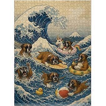 Boxer Dogs Off Kanagawa Jigsaw Puzzle - Adorable Edition of the Classic Art SQZ056