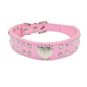 Adjustable Crystal Dog Collar Bling Rhinestone Pet Collar Heart Studded PU Leather Dog Collar for Small and Medium Dogs, S Size (Small)