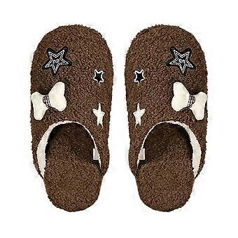 Plush Star Slippers Bow Knot Open Toe Anti Slip House Shoes Fleece Soft