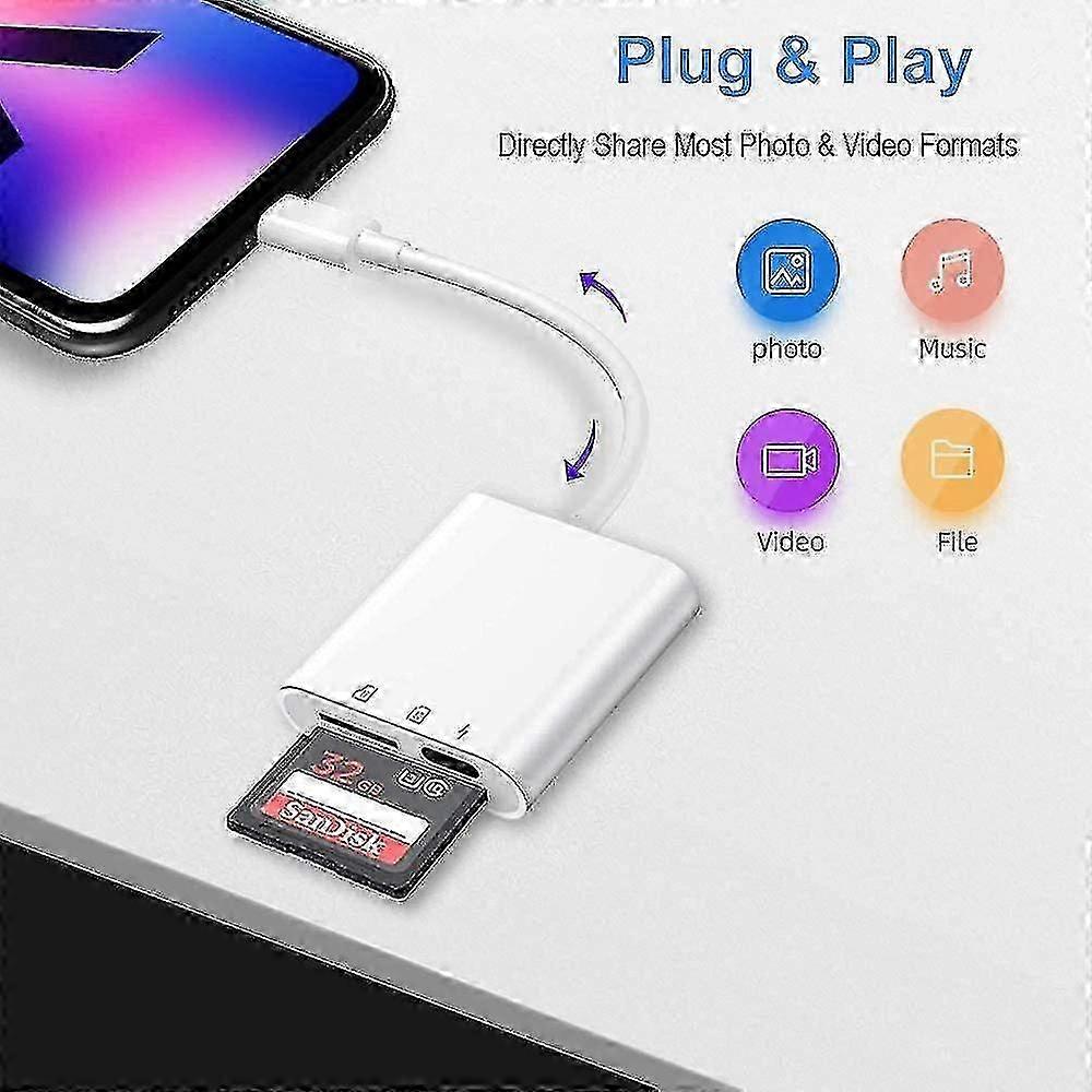 3-in-1 Multi-Function SD Card Reader Plug-and-Play for iPhone iPad Universal Adapter-SSZFV