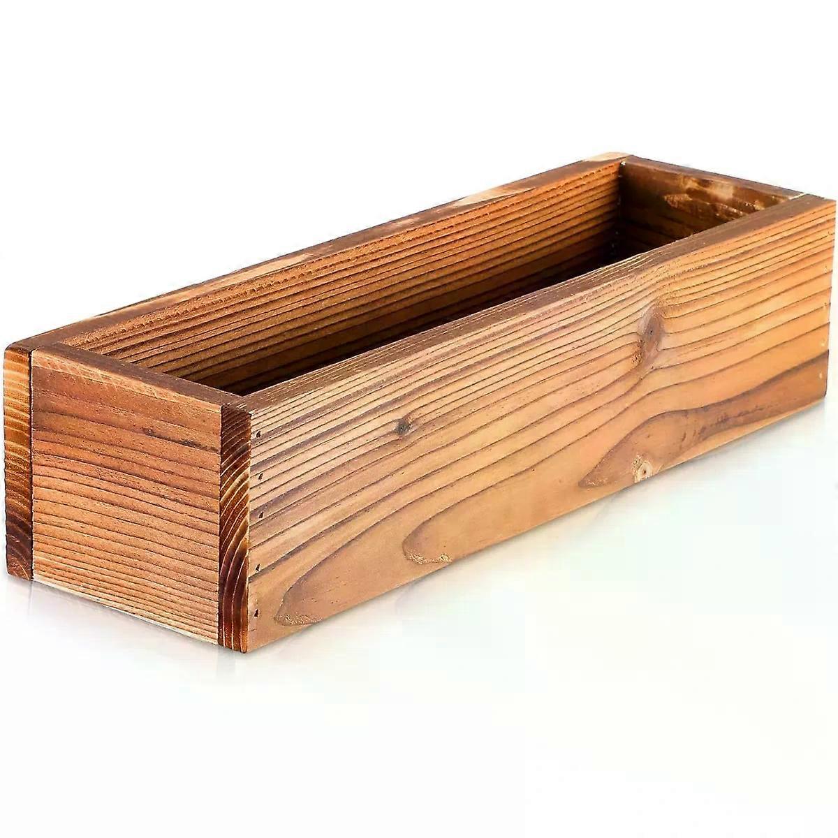 Rectangular Wooden Planter Box Brown Rustic Carbonized Cedar