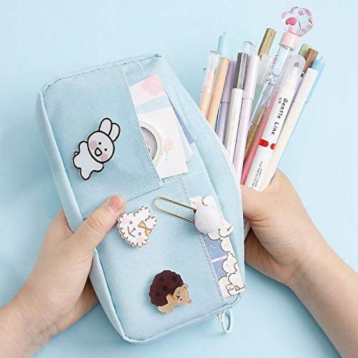 Veeki Federmppchen mit 3pcs Pins sthetik Federmppchen Kawaii  Schreibwaren Kawaii Schulbedarf - Federmppchen Halter Stationre  Aufbewahrung Organizer (bl | Fruugo DE