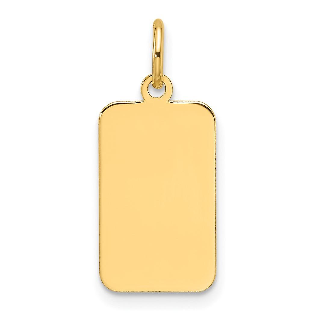 9.4mm 14k Solid Yellow Gold Plain .027 Gauge Engravable Rectangular Disc Charm Pendant Necklace for Women