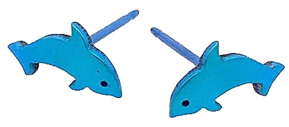 Ti2 Titanium Dolphin Stud Earrings - Kingfisher Blue
