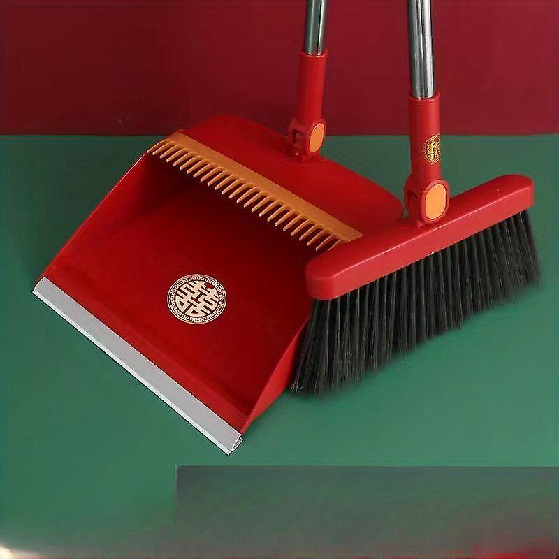 2pcs/set 488 Long Handle Broom And Dustpan Set For Home Upright Dustpan And Broom Combo Set Sweeping Kitchen Wood Floor Pet Hair Cleaning Supplies