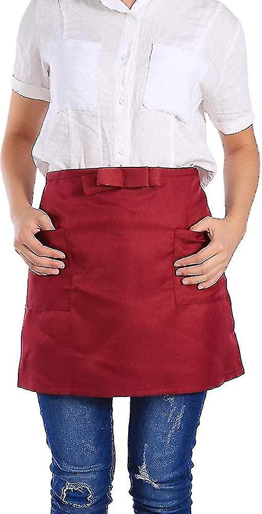 Short Solid Color Apron With Double Pockets Professional Waitress Kitchen Gift