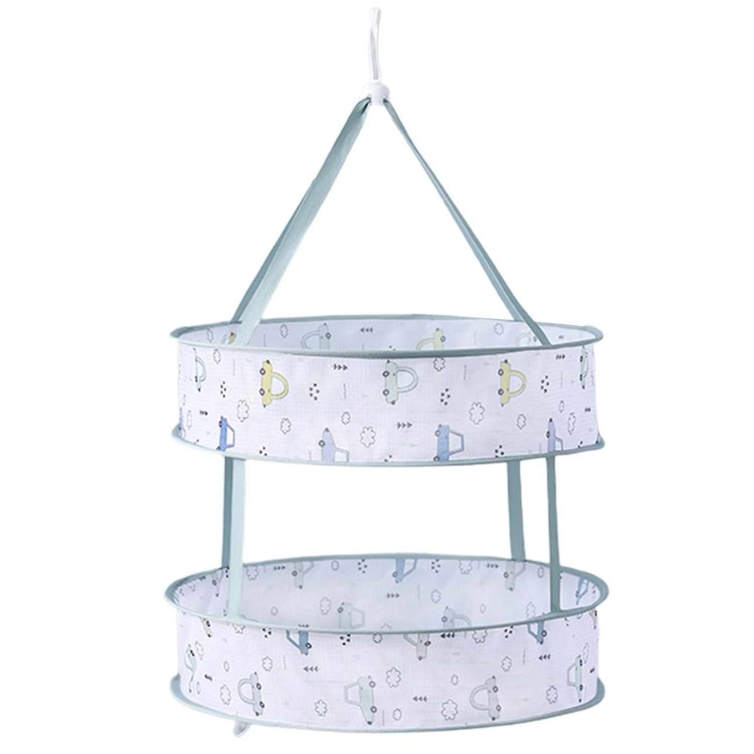 Double Layer Drying Clothes Basket Cartoon Pattern Polyester Folding Design Clothes Dry Mesh Rack 