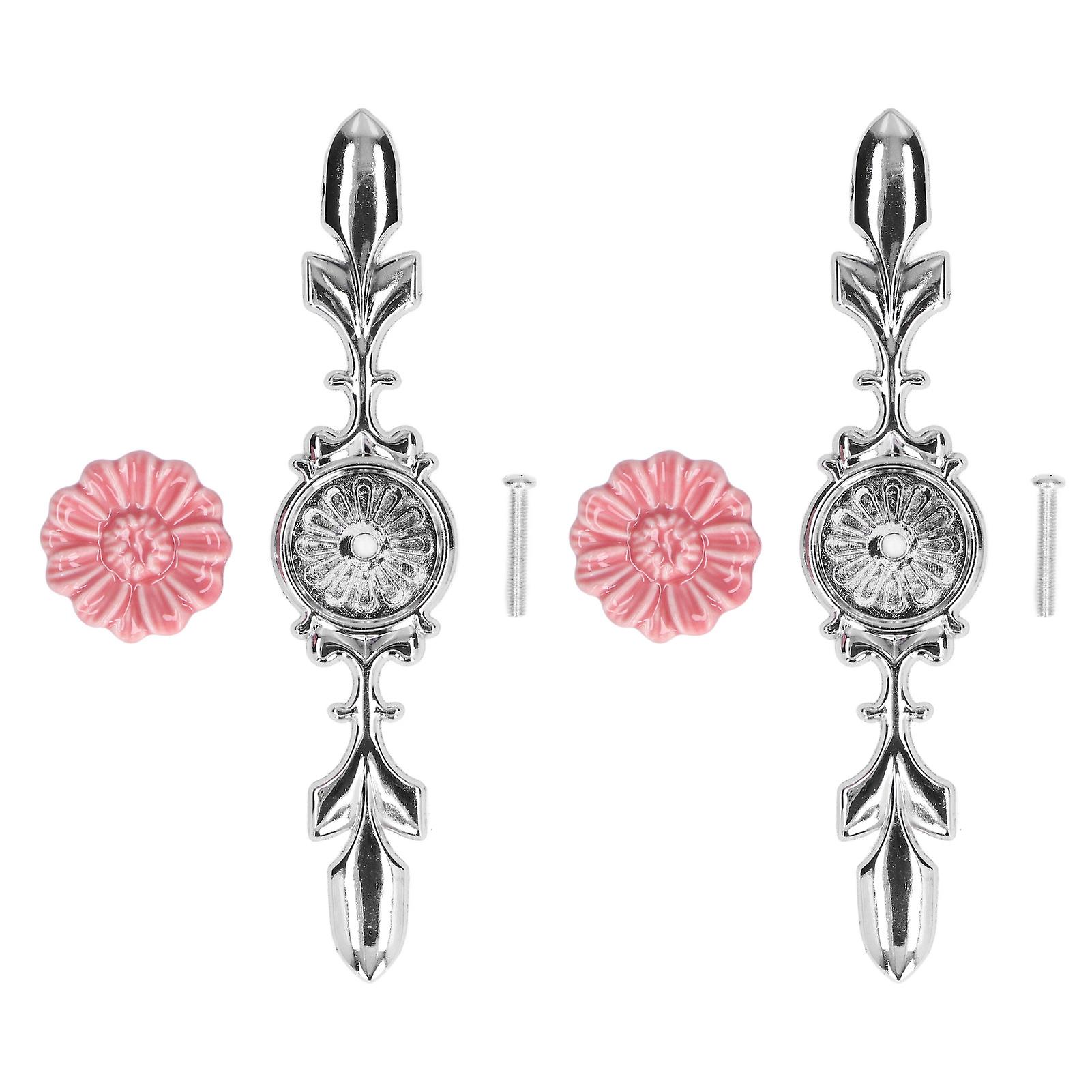 2-Pack Ceramic Drawer Knobs with Plates - Wild Chrysanthemum Floral Design for Cabinets