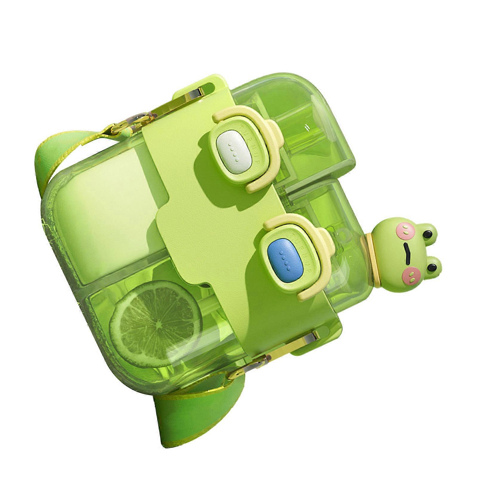 Kawaii 530ml Lime Green Plastic Water Bottle with Straw & Strap