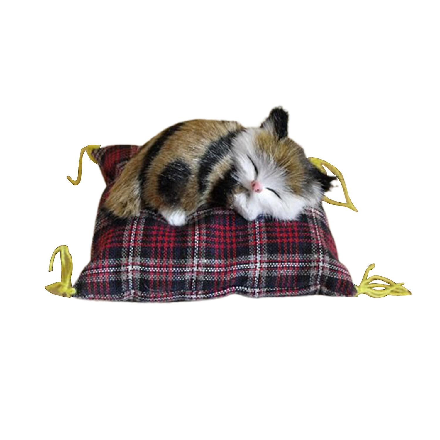 Simulation Cat Model with Cushion Base Faux Fur 3D Look Cute Animal Craft Ornament Miniature Fake