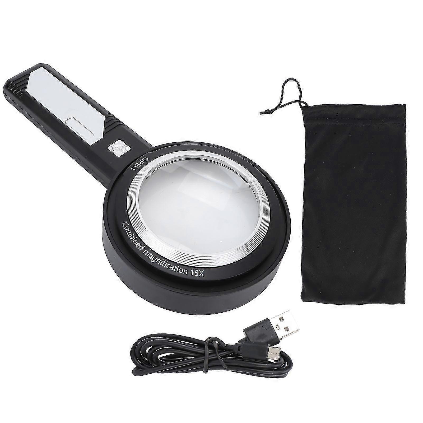 Handheld Magnifying Glass 6X/15X Reading Illuminated Lighted Magnifier with 6 LED Lights for Seniors Reading