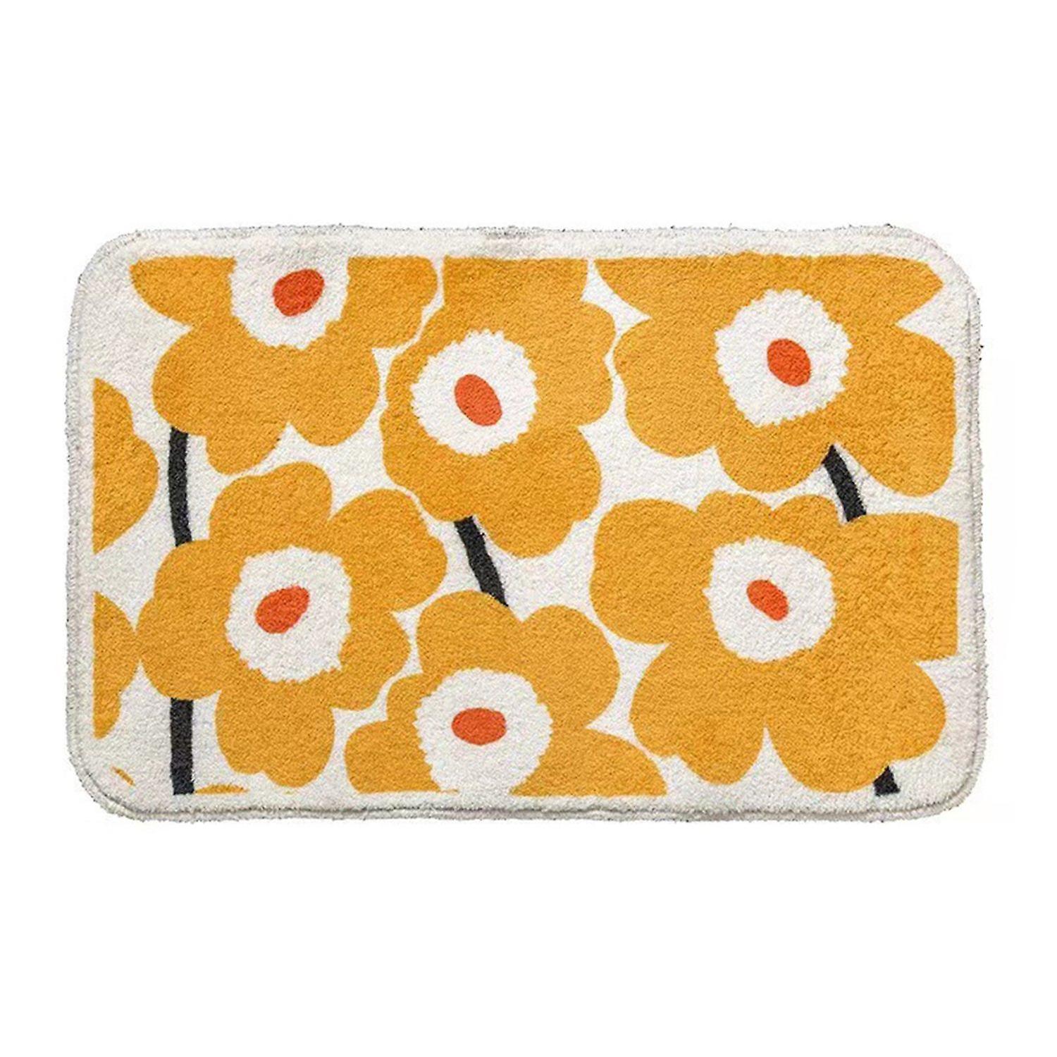 Strong Water Absorption Rectangle Non-Slip Bottom Shower Mat Flower Pattern Toilet Area Rug Carpet H