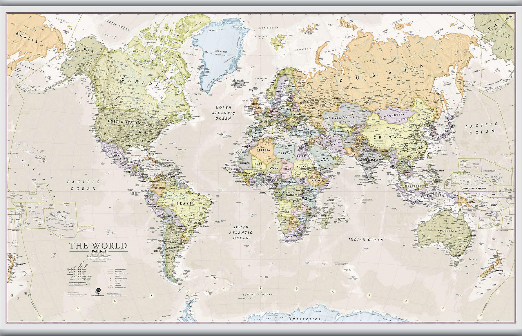 Large Classic World Map (Hanging bars)