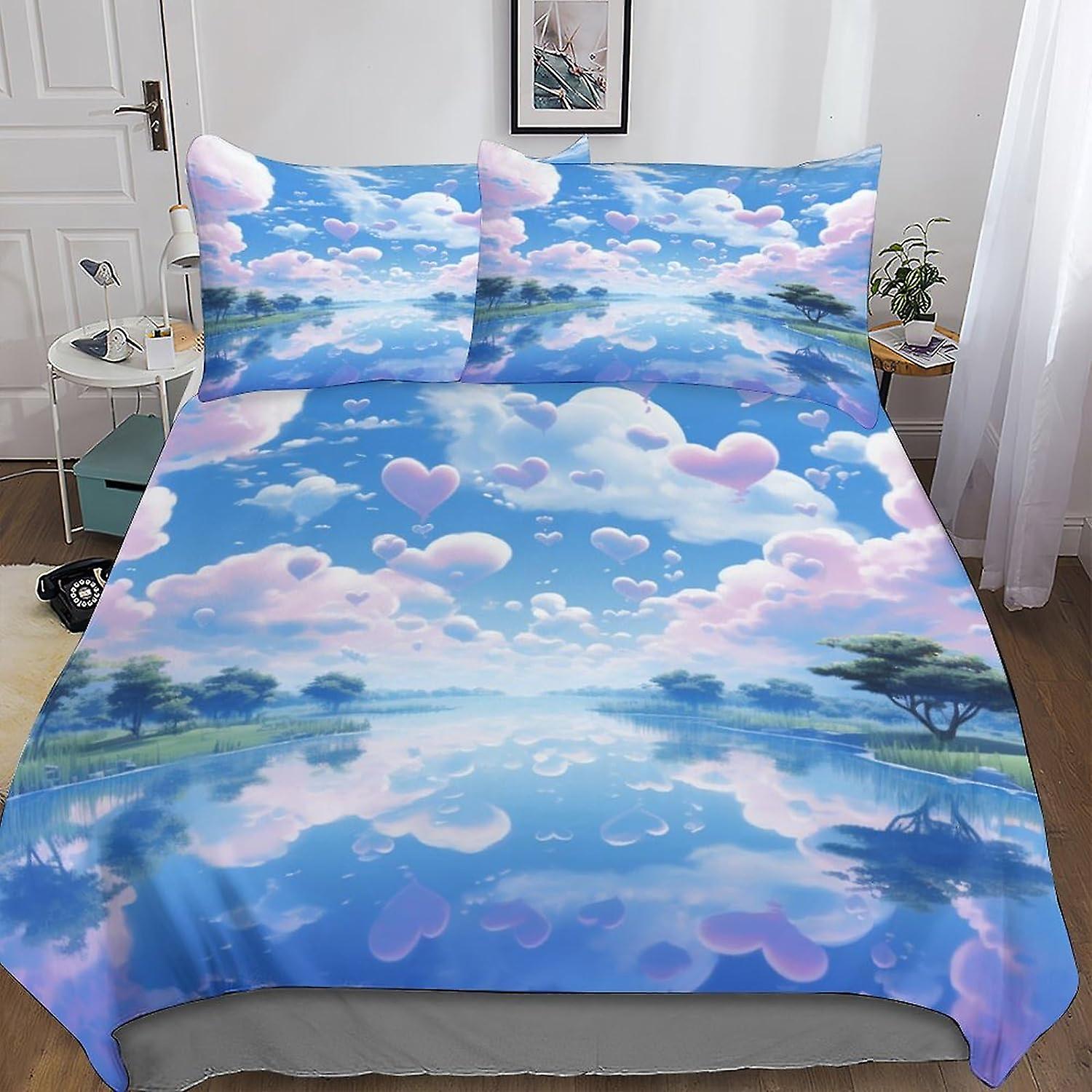 مجموعة الفراش VCLUST Love Clouds غطاء لحاف ، غطاء لحاف السماء ثلاثي الأبعاد مع أكياس الوسائد ، لغطاء لحاف ناعم من الألياف الدقيقة مع مجموعة إغلاق بسحاب من 3 قطع