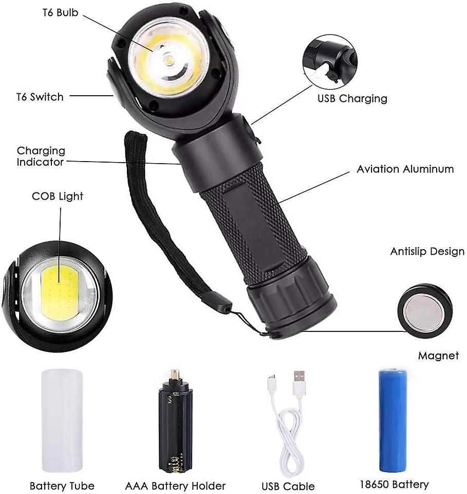 Rechargeable USB LED Work Light T6 COB Inspection Lamp 360 ° Rotation Ultra Powerful LED Torch Light