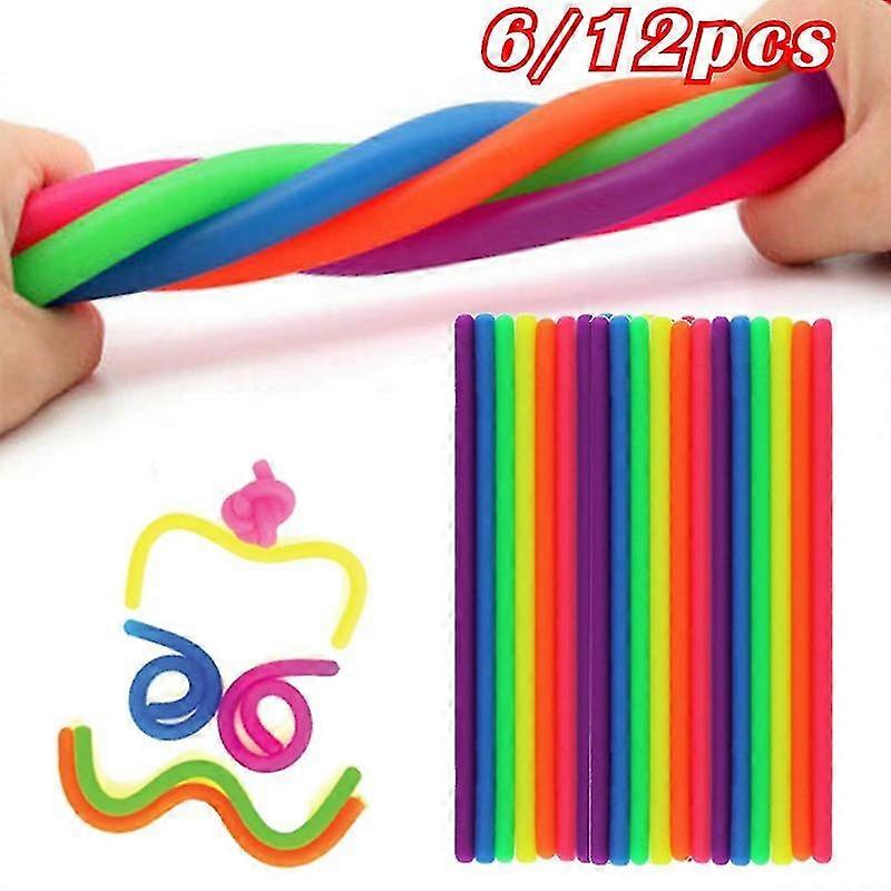6/12pcs Soft Rubber Noodle Elastic Rope Toys Stretch String Decompression Toy Stretchy String Fidget Relief Stress Vent Toys A+