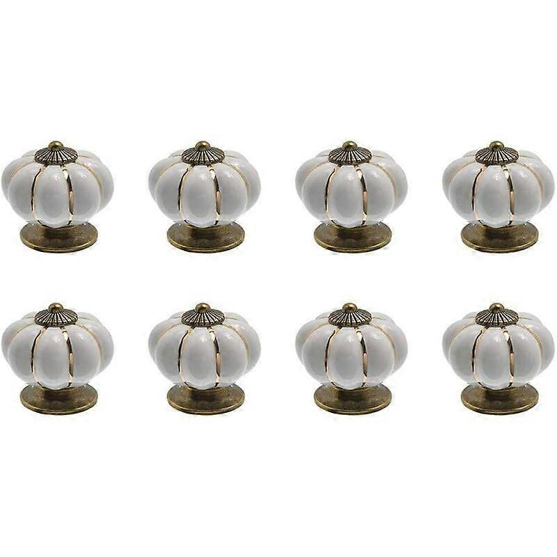 8 x Pumpkin-shaped ceramic drawer knobs for kitchen drawers and cupboards (White)