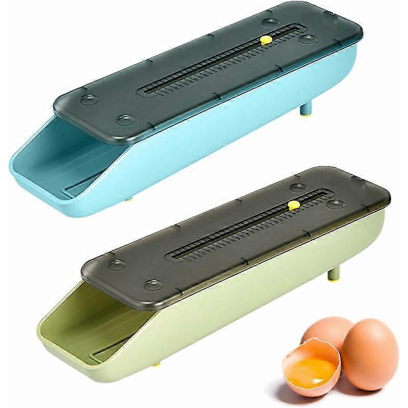 2pcs Egg Box, Fresh Egg Storage Box, Automatic Rolling Egg Storage Box, Egg Storage Boxes with Lids (Blue and Green)