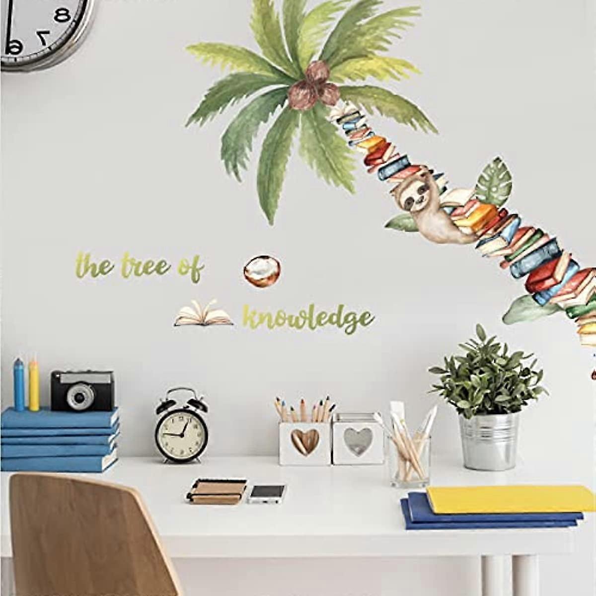 Coconut Book Tree Wall Decals The Tree of Knowledge Wall Sticker Cute Sloth Climbing on The Tree DIY Vinyl Mural Art Decor