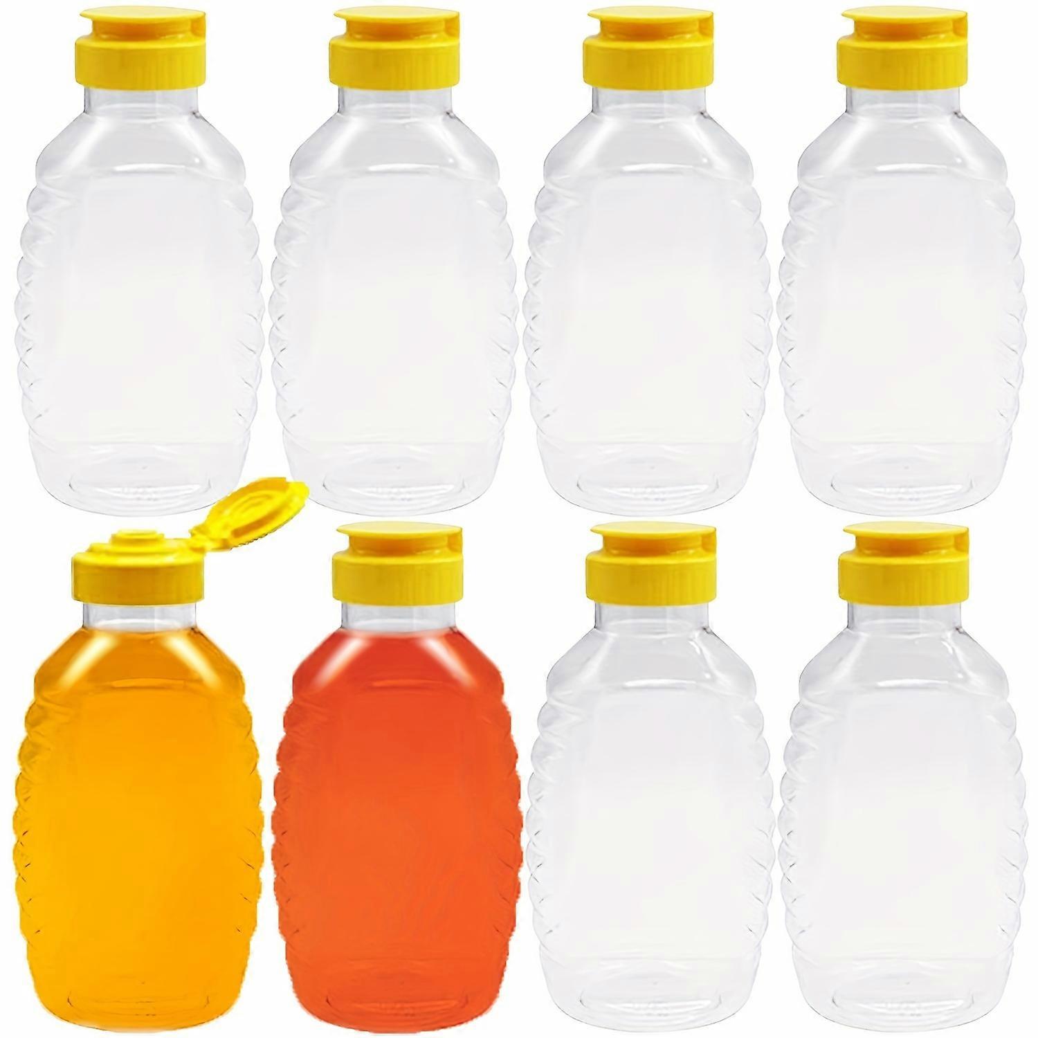 8pcs 16oz Clear Plastic Honey Bottles, Refillable Squeeze Honey Containers Jars For Storing Dispensing Fresh Honey, Syrup, Leak Proof Flip-Top Lids, K