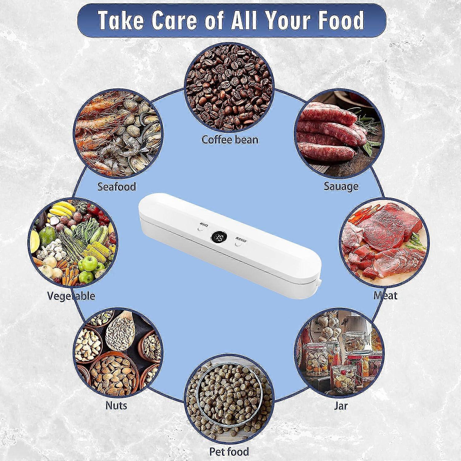 Automatisk vakuumförseglingsmaskin, med 10 vakuumförseglingspåsar, torr / fuktighet / pulver vakuumförseglingsmaskin för matförvaring, ledd display vakuumtätning mac