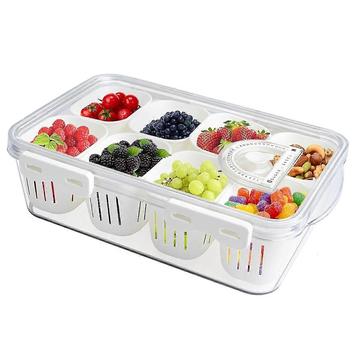 Divided Food Serving Tray with Lids Stackable Snackle Box with 8 Dividers Fruit&Veggie Storage Container for Fridge