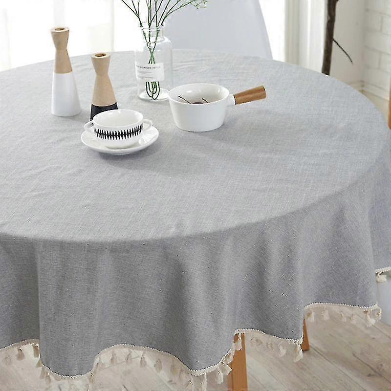 Nappes 100cm Style Nappe Simple Coton Lin Nappe Ronde Unie Unie Nappes Gris Clair