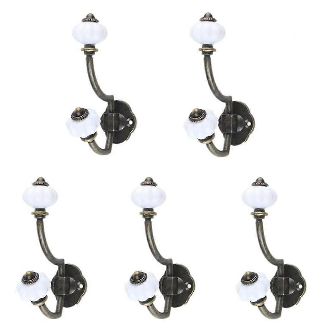 レトロなブロンズセラミックコートフック、5パックパストラルスタイルウォールフックハットフックD