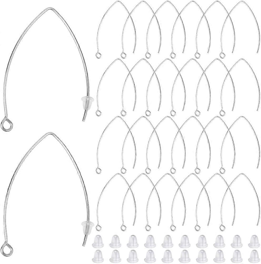 1 Box 40Pcs Drop Earring Hooks Stainless Steel Earring Wires Silver Long Marquise V Shaped Hook Earring Findings with Ear Nuts and Loop Dangle Earring