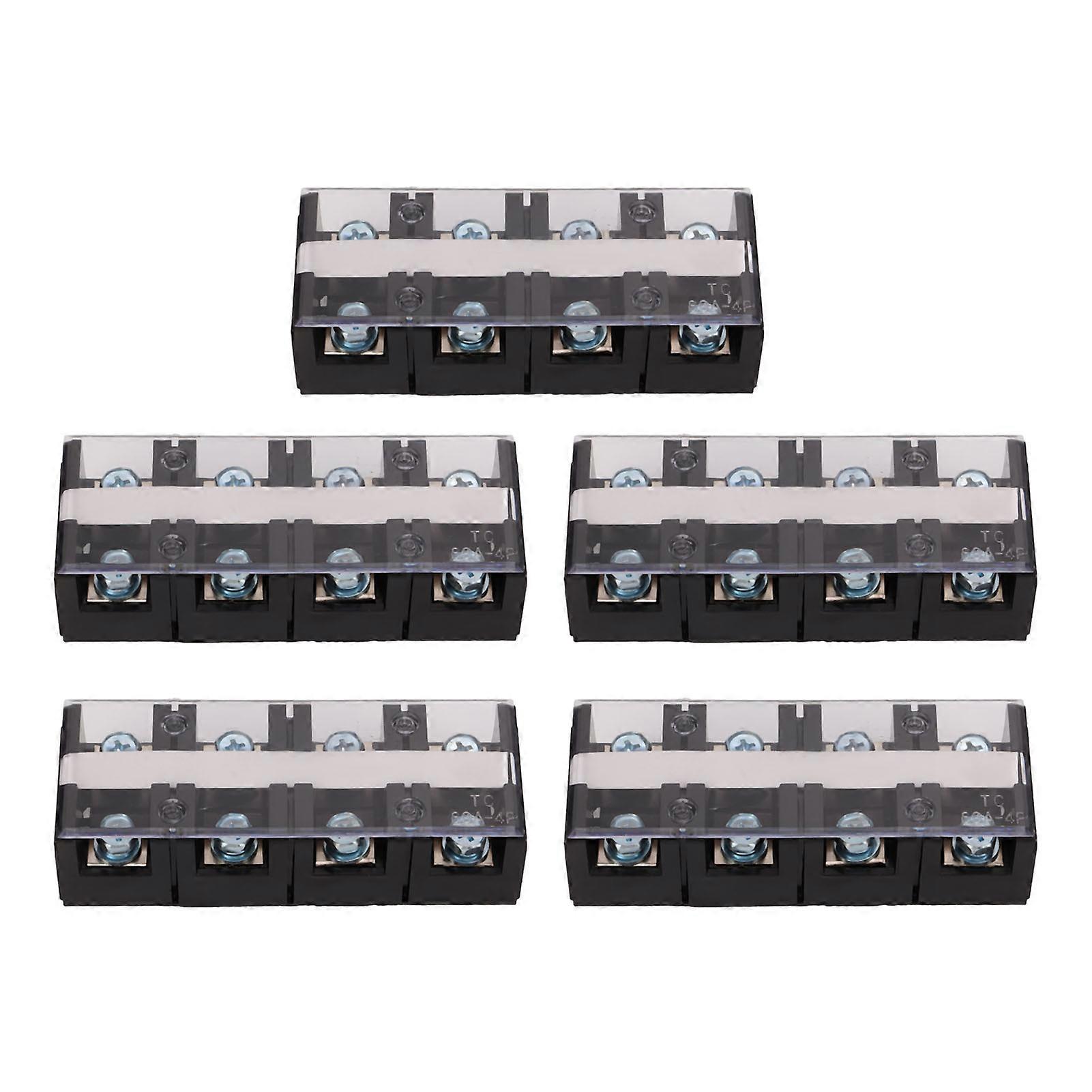 5Pcs Screw Terminal Strip Blocks 60A 4 Positions Copper Plastic 60A Terminal Block for Electrical Connection