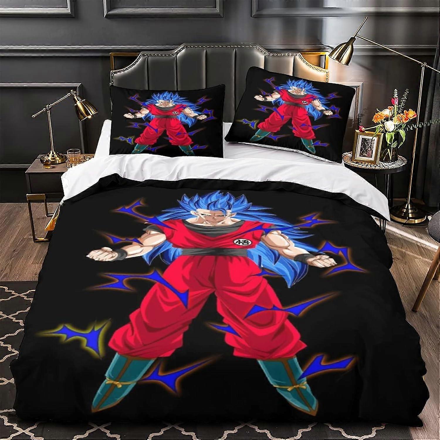 Zestaw pościeli Goku z poszewkami na poduszki Zestaw pościeli Hot Blooded Kingcraft z zapięciem na zamek błyskawiczny Poszwa na kołdrę do pokoi dla nastolatków dorosłych