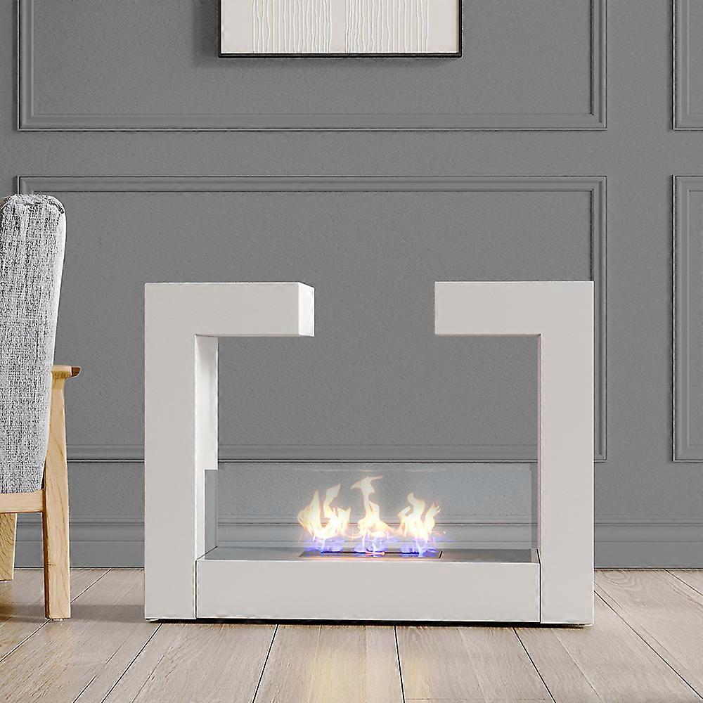 Freestanding Bio Ethanol Fireplace 1.5L Double-sided Biofire, White
