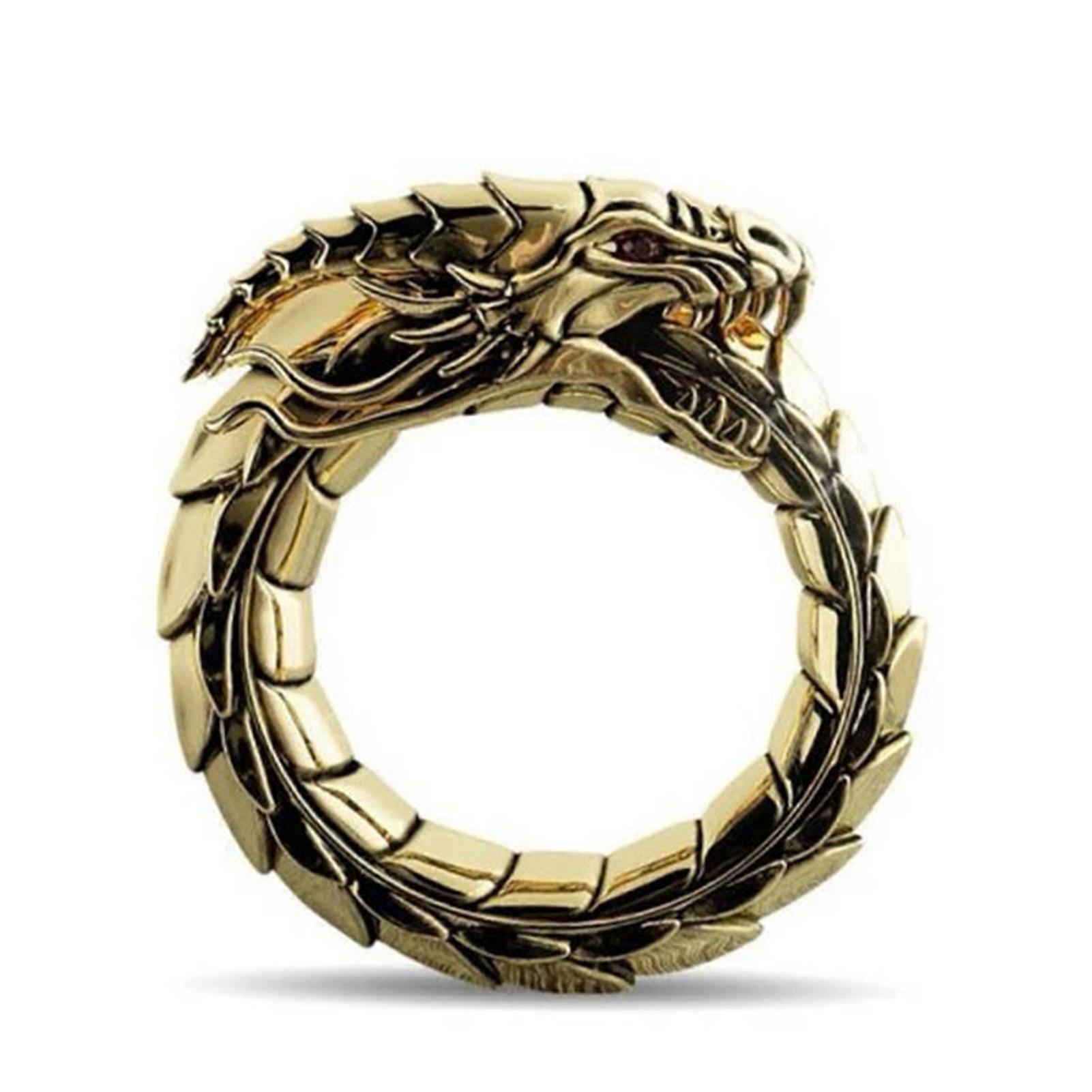 Unisex Vintage Silver/Gold Dragons Carved Ring Ethnic Style Adjustable One Size Opening