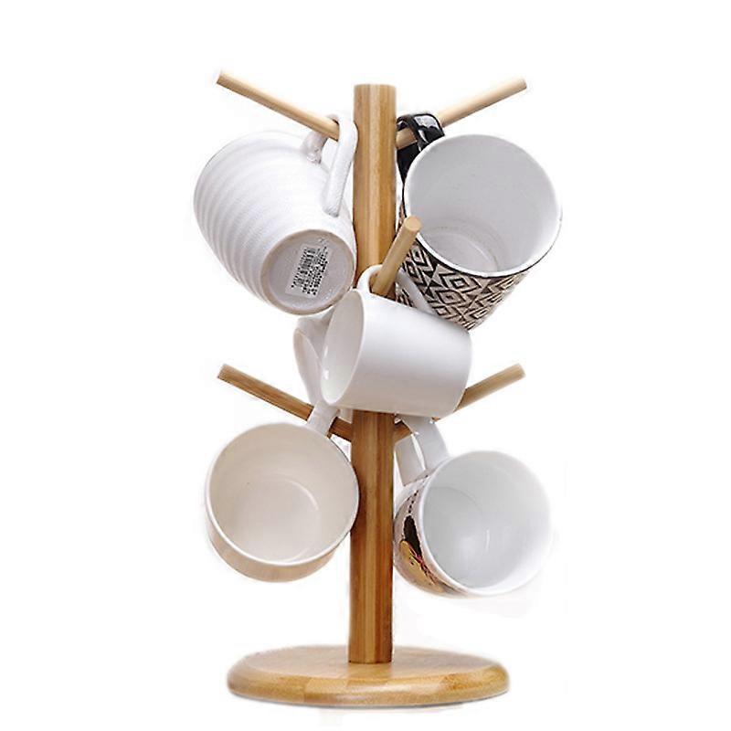 Bamboo Tree Cup Holder, Countertop Thickened Basic Coffee Cup Holder, Cup Holder with 6 Hooks