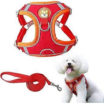Dog Harness Adjustable Walking Harness Breathable Soft Padded Reflective Chest Harness And Vest For Small Medium Dogs Cat Pets (m, Red)