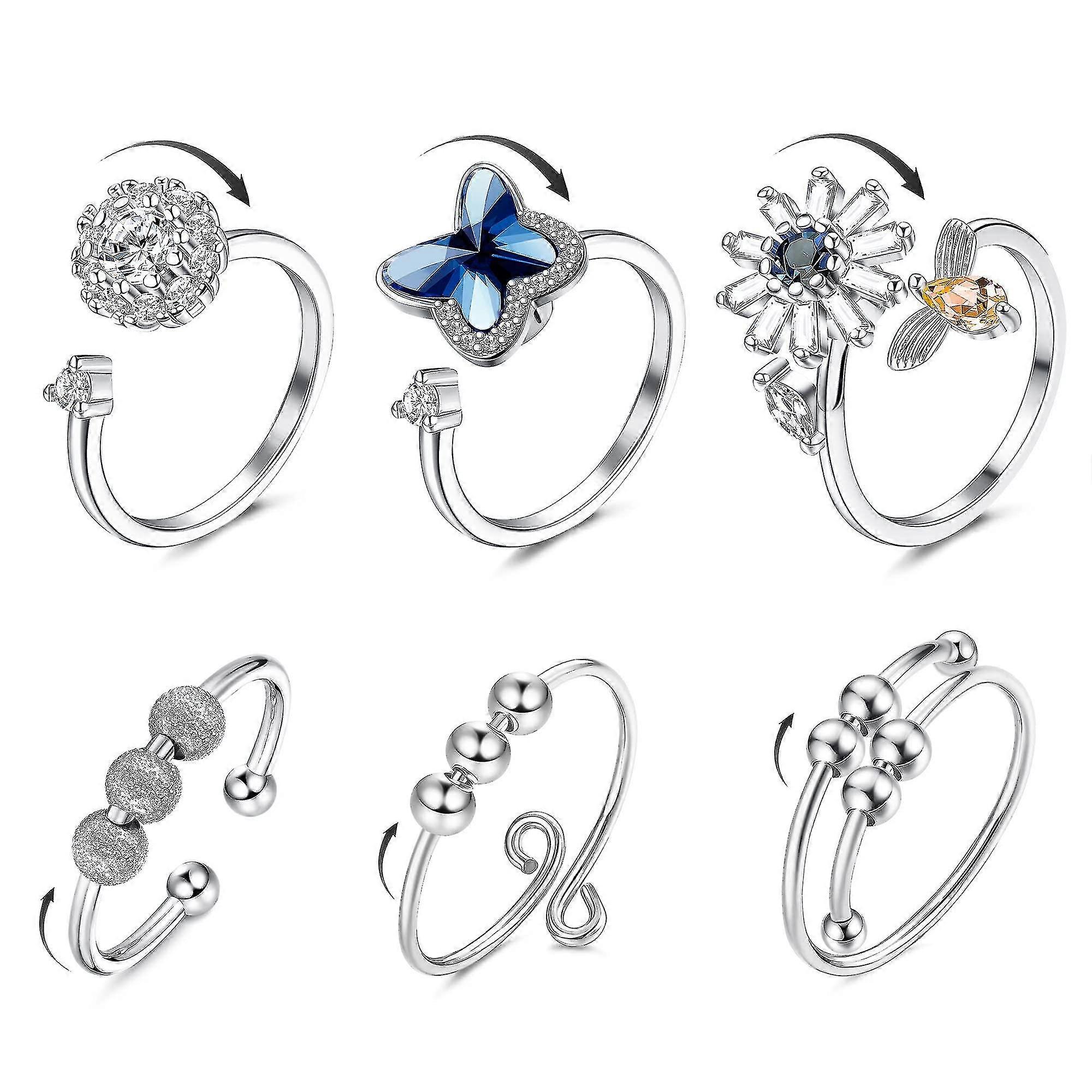 New,suitable 6 Anxiety  Ring  Women's Adjustable Split Ring Set Rotating Ring Ring Suitable For Anxiety
