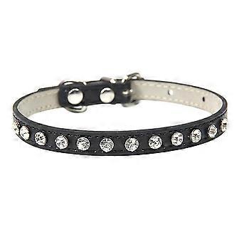 Rhinestone PU læder krave til hund kat sort (passer rækkevidde: 20-28cm, 1 stk)