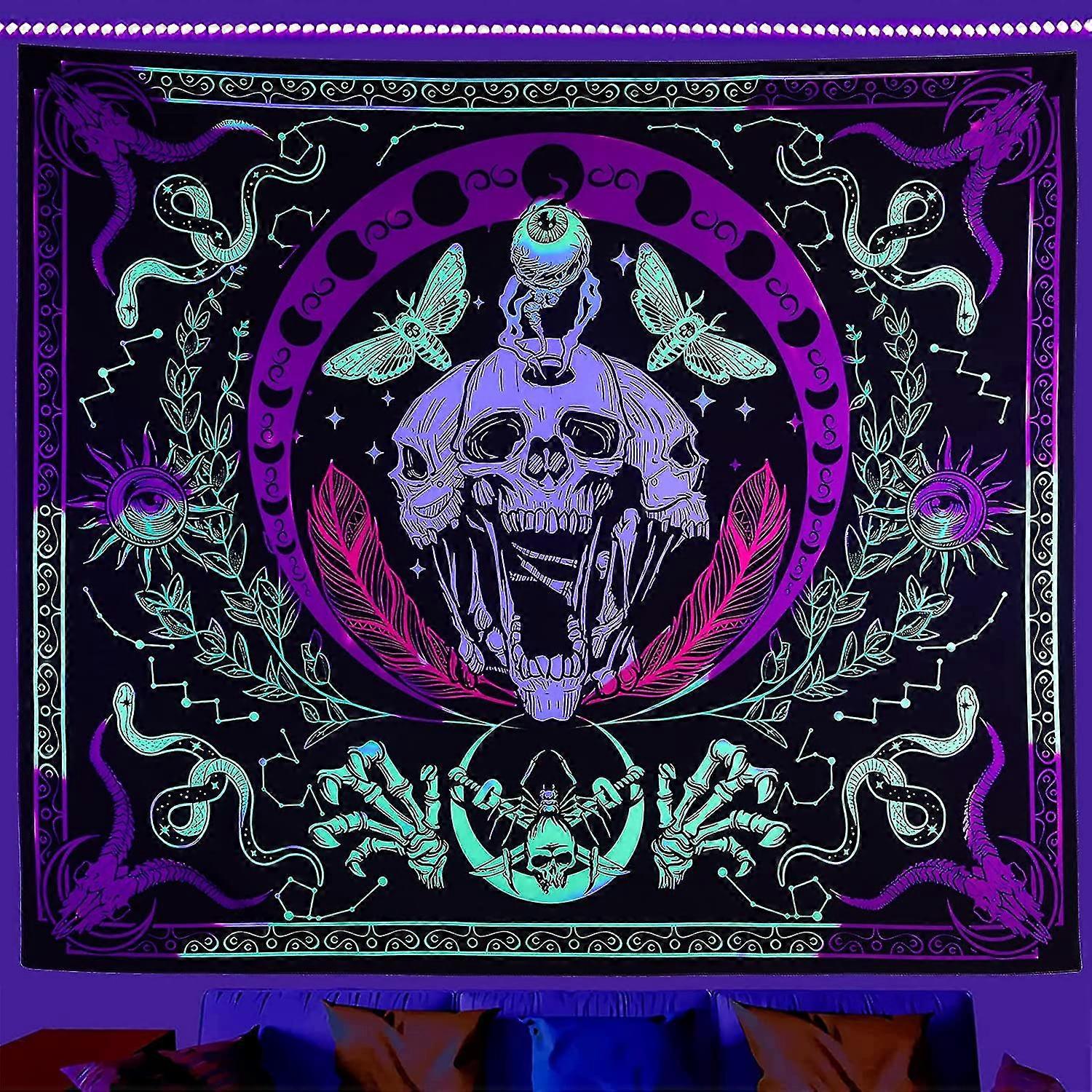 Skull Black Light Tapestry, (w59.1h51.2)