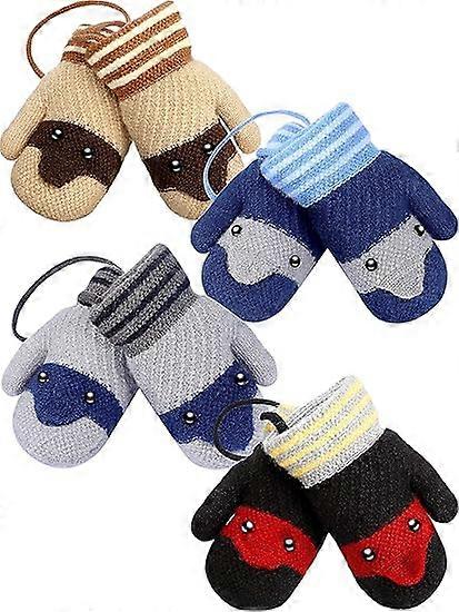 4 Pair Fleece Lined Mitten for Baby Kid Toddler Knit Mittens Thic