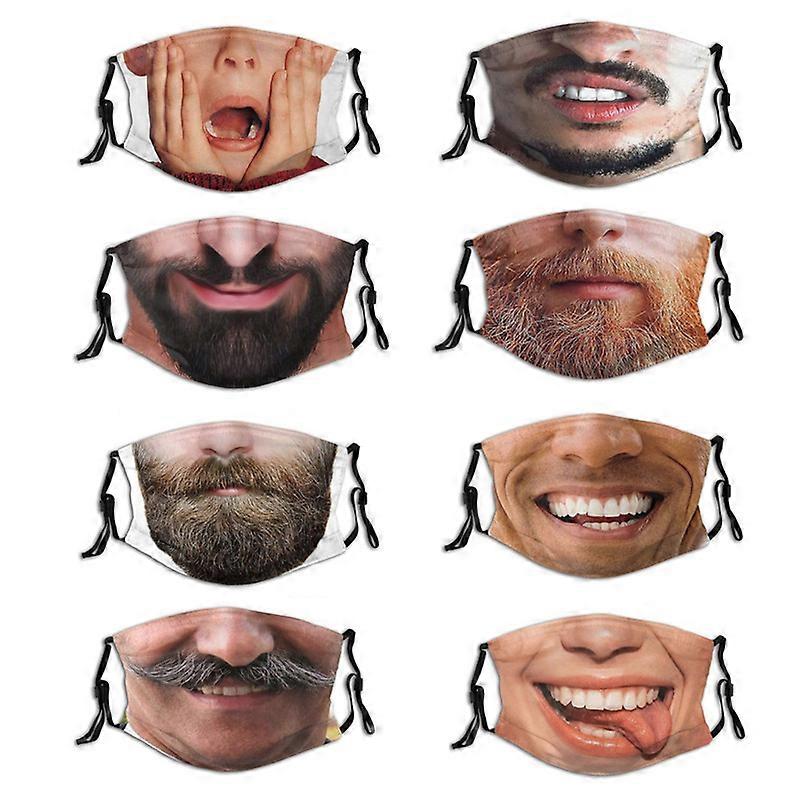 EVAGO 8Pcs Funny Beard Face Mask With Filter Pocket Washable Face Bandanas Balaclava Anti-Dust Print Reusable Fabric Masks For Men Women