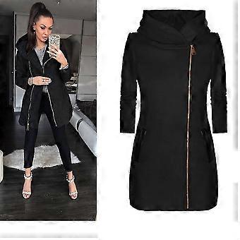 Women"s Winter Jacket With Hood & Pockets Side Zipper Mid-length Coat