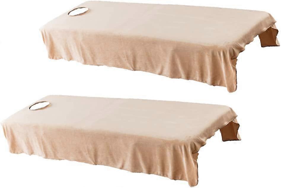 joyMerit 2pcs Flannel Massage Table Sheet Set - Soft Facial Bed Cover - Includes Flat and Fitted Sheets with Face Cradle Cover - Camel
