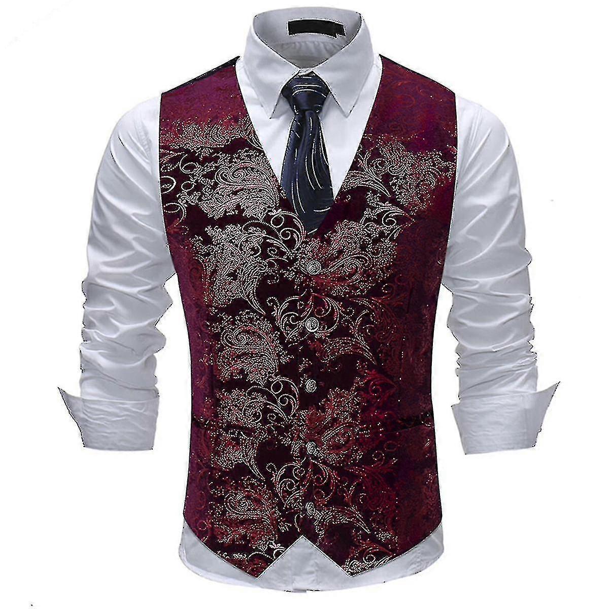 Yunclos 남성용 페이즐리 플로랄 자카드 웨딩 파티 포멀 베스트